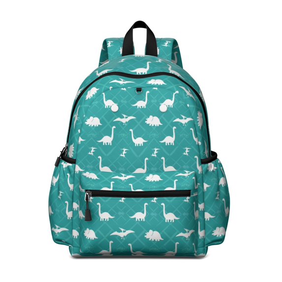 LightGreen Cartoon Dinosaurs Silhouettes Cute School Backpack with Padded Back and Adjustable Shoulder Straps 13.4"x11"x4.7"