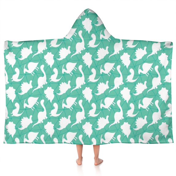 LightGreen Cartoon Dinosaurs Silhouettes Pattern Hooded Bath Towel,50"x30" for Ages 3 To 12 Kids, Quick Dry Lightweight Soft Microfiber Hood Beach Towel Cover Up for Kids