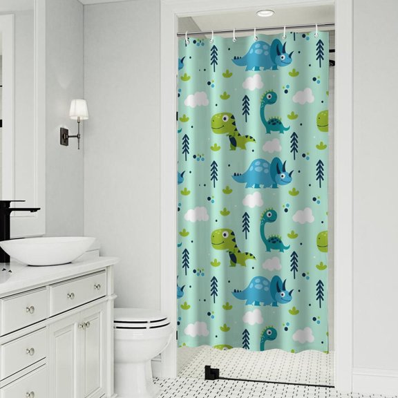 LightGreen Cartoon Dinosaurs Trees Pattern Shower Curtain 36"x72" ,Bathroom Decorative Shower Curtains Set with 12 Hooks,Modern Waterproof Washable Shower Curtain