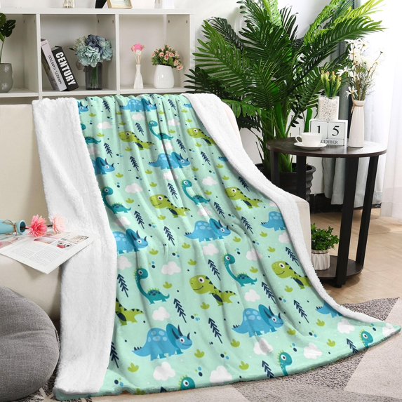 LightGreen Dinosaurs Clouds Trees Pattern Blanket,Comfortable Soft Lamb Wool Throw Blanket,All Season,Warm Lightweight Blankets for Sofa Bed Couch Living Room Chair,60"x80"