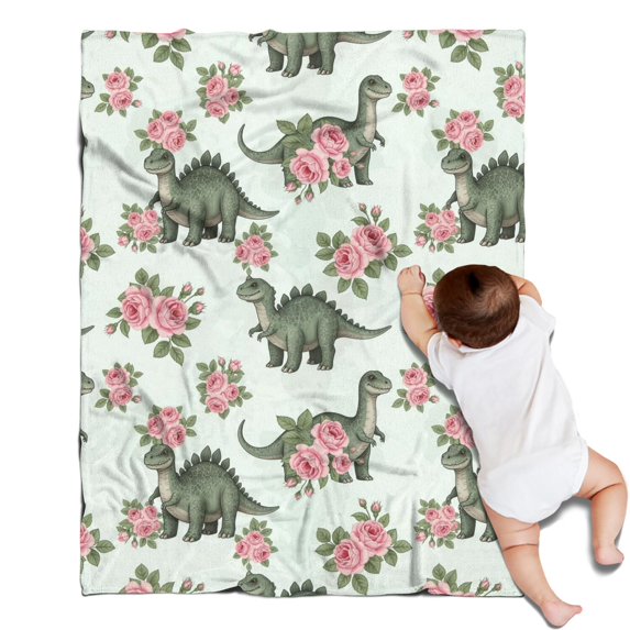 LightGreen Dinosaurs Floral Pattern Blanket,Comfortable Soft Lamb Wool Throw Blanket,All Season,Warm Lightweight Blankets for Sofa Bed Couch Living Room Chair,30"x40"