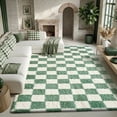 thumbnail image 1 of Pentantan 8ft x 10ft Shag Area Rugs for Living Room, Classic Checkered Fluffy Bedroom Carpet, Light Green & White, 1 of 7