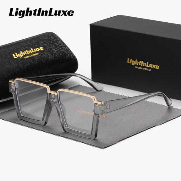 LightInLuxe Unisex Fashion refined Semi-Rimless Plano Glasses, Outdoor Leisure Anti-Blue Light Square Plano Glasses