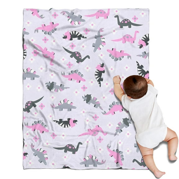 LightPurple Dinosaurs Flowers Pattern Blanket,Comfortable Soft Lamb Wool Throw Blanket,All Season,Warm Lightweight Blankets for Sofa Bed Couch Living Room Chair,30"x40"