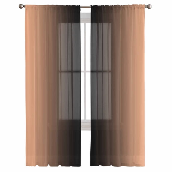 LightSalmon Black Ombre Semi Sheer Curtains 108 Inch Length 2 Panels Set, Modern Gradient Abstract Art Sheer Kitchen Curtain Privacy Voile Window Curtain for Living Room Bedroom Rod Pocket Drapes