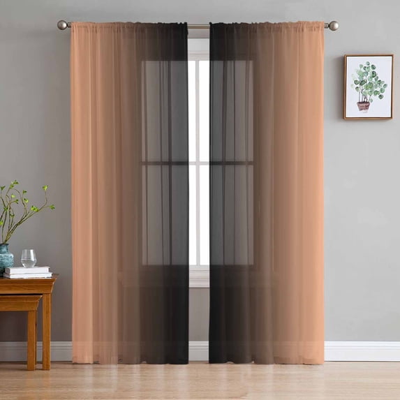 LightSalmon Black Ombre Semi Sheer Curtains 63 Inch Length 2 Panels Set, Modern Gradient Abstract Art Sheer Kitchen Curtain Privacy Voile Window Curtain for Living Room Bedroom Rod Pocket Drapes