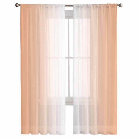 LightSalmon Ombre Semi Sheer Curtains 108 Inch Length 2 Panels Set, Modern Gradient Abstract Art Sheer Kitchen Curtain Privacy Voile Window Curtain for Living Room Bedroom Rod Pocket Drapes