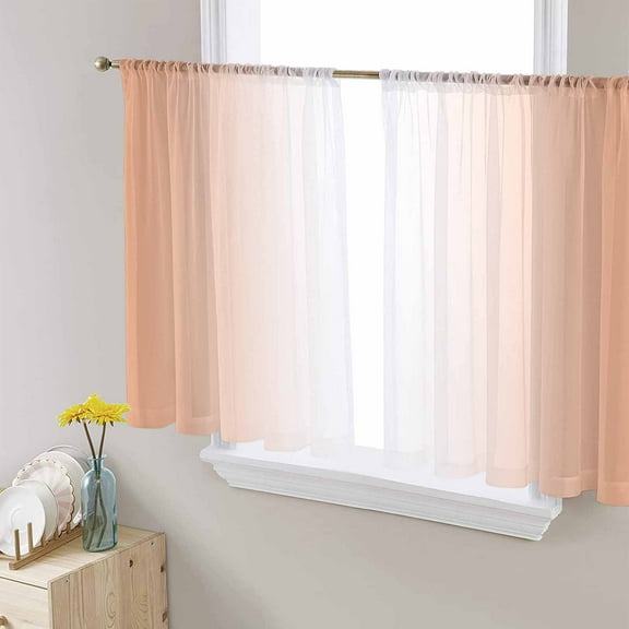 LightSalmon Ombre Semi Sheer Curtains 45 Inch Length 2 Panels Set, Modern Gradient Abstract Art Sheer Kitchen Curtain Privacy Voile Window Curtain for Living Room Bedroom Rod Pocket Drapes