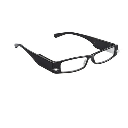 LightSpecs LightPipe Reading Glasses with LED Lights, Black +1.00 Power