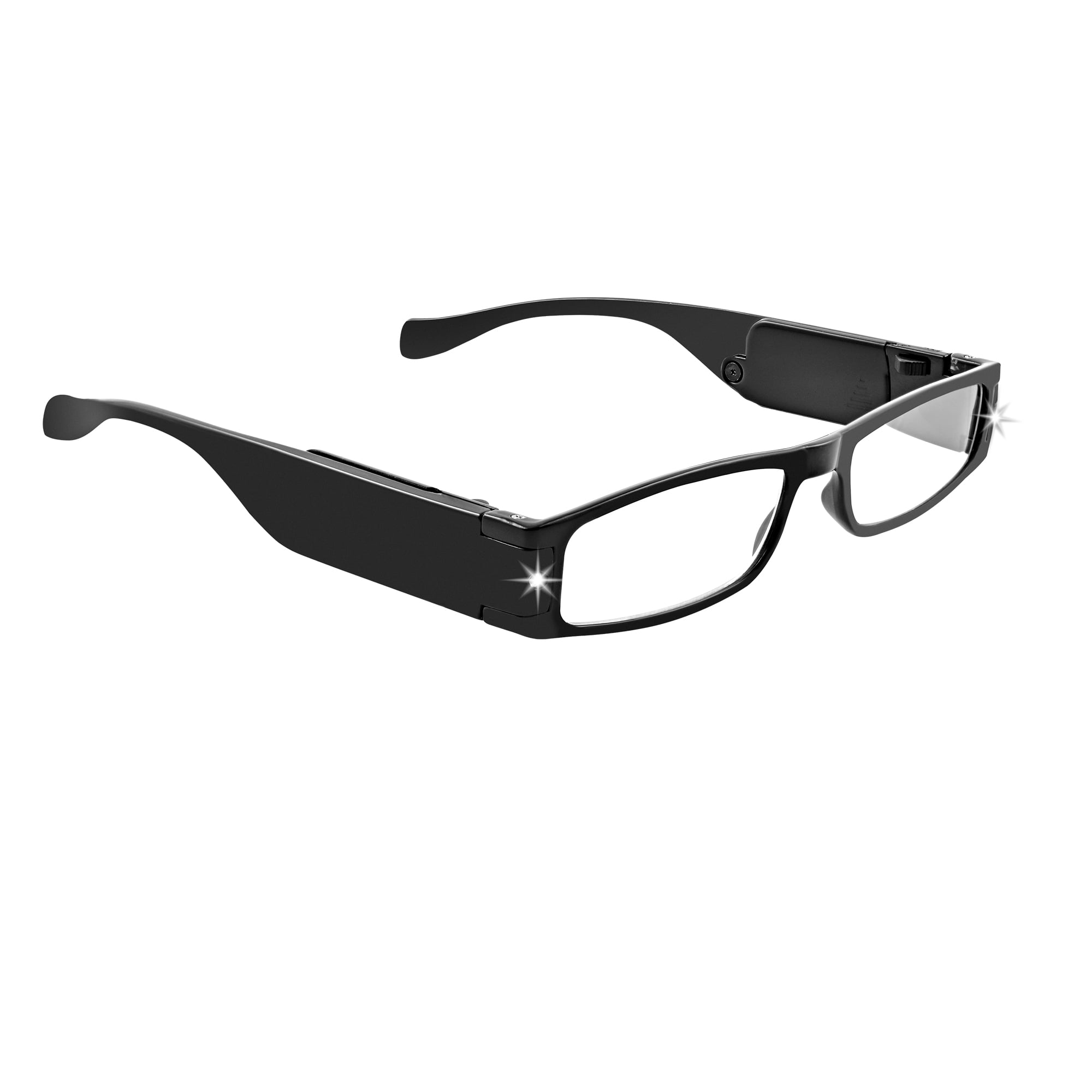 LightSpecs LightWeight Reading Glasses with LED lights +1.00 Power, Black, w/Tube Case