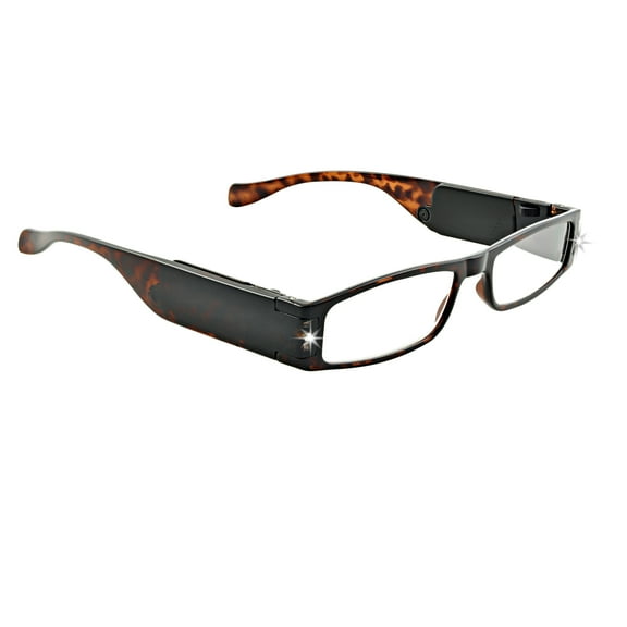 LightSpecs Lightweight Reading Glasses with LED lights +1.00 Power, Tortoise, w/Tube Case