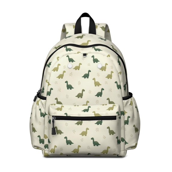 LightYellow Cartoon Dinosaurs Leaves Pattern Cute School Backpack with Padded Back and Adjustable Shoulder Straps 13.4"x11"x4.7"