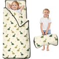 thumbnail image 1 of LightYellow Cartoon Dinosaurs Leaves Pattern Teens Toddler Nap Mat with Pillow, Sleeping Mat Bag for Preschool Daycare 59"x22", 1 of 6