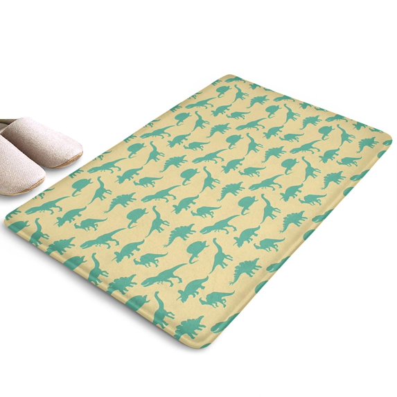 LightYellow Green Dinosaurs Silhouettes Flannel Non Slip Door Rugs,Washable Door Mats Indoor,Decorative Door Mats,Dirt-Resistant and Absorbent Doormat for Entrance,Bedroom,Kitchen,Bathroom,23.5"x16"