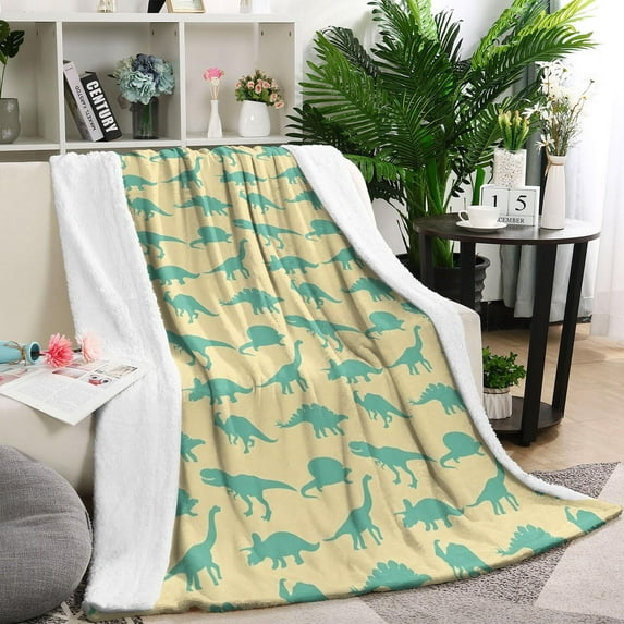 LightYellow Green Dinosaurs Silhouettes Pattern Blanket,Comfortable Soft Lamb Wool Throw Blanket,All Season,Warm Lightweight Blankets for Sofa Bed Couch Living Room Chair,60"x80"