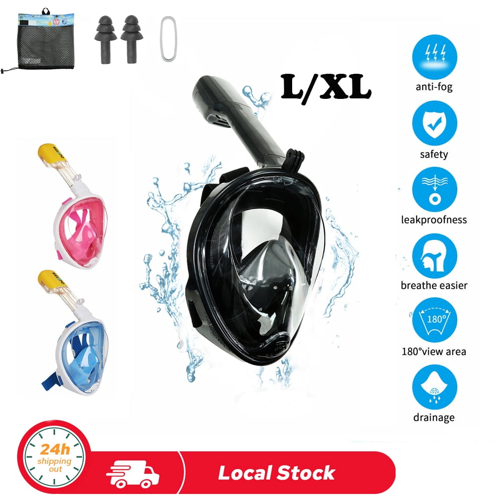 Lightahead 180 Full Face Snorkel Diving Mask Anti-Fog Anti-Leak with Panoramic Full Face Easy Breath Design and Adjustable Head Straps, GoPro Compatible, L/XL, BlACK