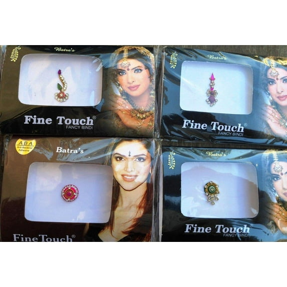 Lightahead® 4 Pack Single Bollywood Head Bindi Tattoo – Stick On Reusable Indian Art Rhinestone Bindi Set