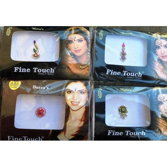 Lightahead 4 Pack Single Bollywood Head Bindi Tattoo Stick On Reusable Indian Art Rhinestone Bindi Set