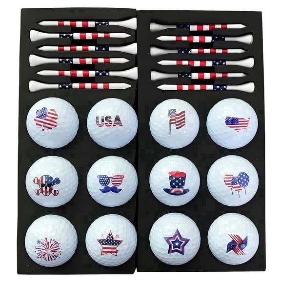 Lightahead Patriotic Golf Balls Set  12 USA Flag Design Practice Balls with 12 Red, White & Blue Tees, Fun Putting & Training Balls for Golfers, Gift Idea