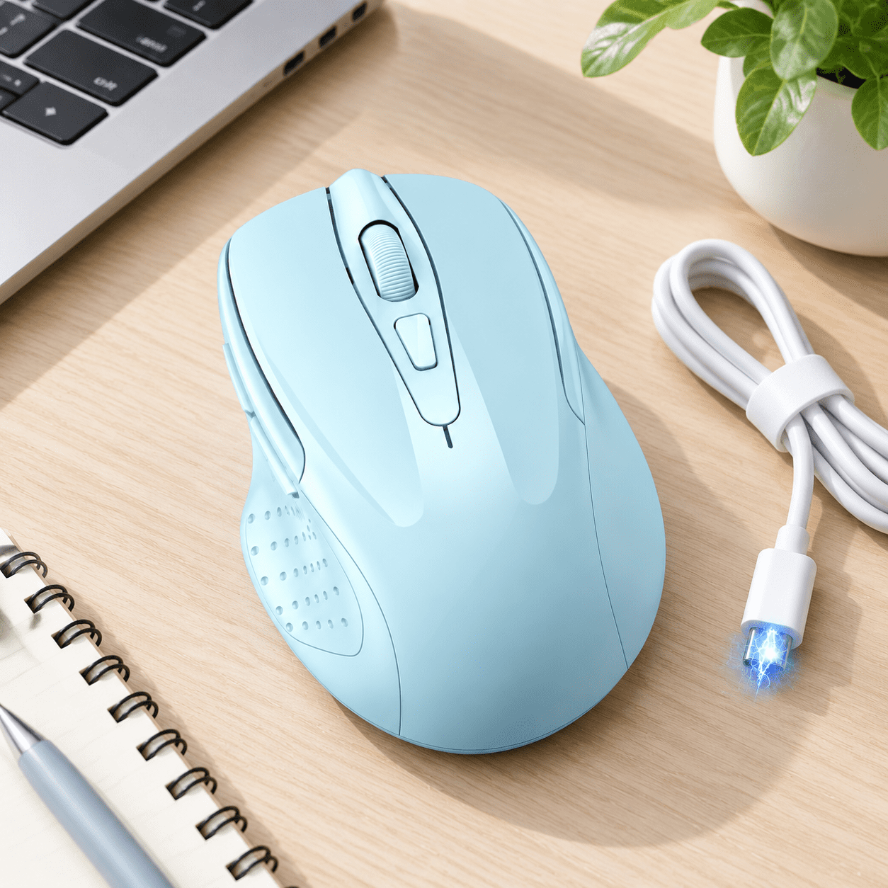 Computer Costome Lightblue 2.4g/BT 5.0 Rechargeable 6-DPI Silent Wireless Computer Mouse ...