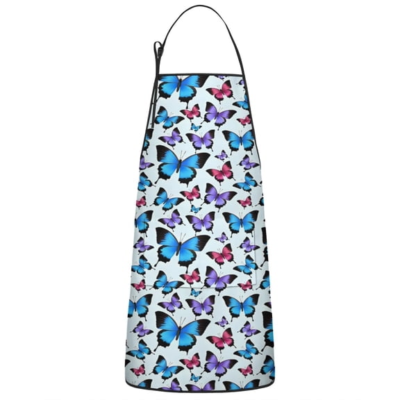 Lightblue Butterfly Pattern Apron-Garden Aprons for Women with Pockets-Cotton Linen Waterproof Kitchen Cooking Gardening Aprons Adjustable for Kitchen,Cooking,BBQ and Salon 33x27 Inch