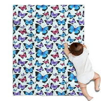 Lightblue Butterfly Pattern Blanket,Comfortable Soft Flannel Throw Blanket,All Season,Warm Lightweight Blankets for Sofa Bed Couch Living Room Chair,30"x40"