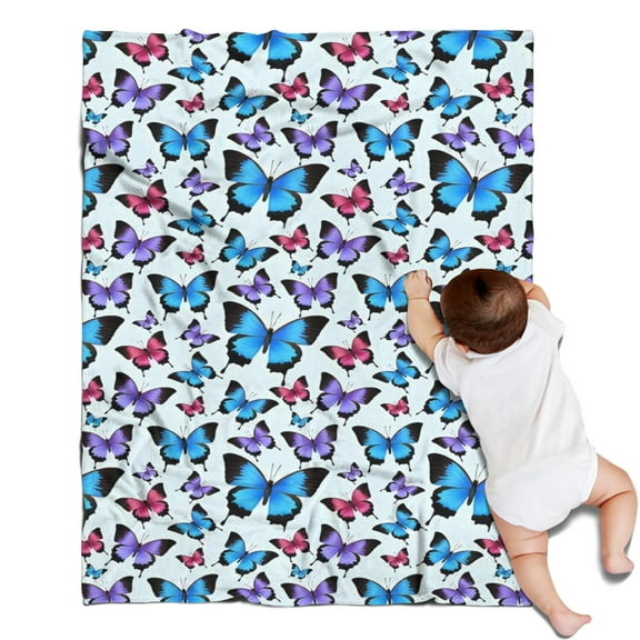 Lightblue Butterfly Pattern Blanket,Comfortable Soft Flannel Throw Blanket,All Season,Warm Lightweight Blankets for Sofa Bed Couch Living Room Chair,30"x40"