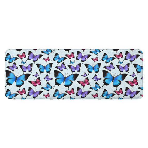 Lightblue Butterfly Pattern Kitchen Rug Mat,Kitchen Runner Rugs Non Skid Washable,Decorative Kitchen Floor Mats for Kitchen,Sink,Laundry,17"x47.2"