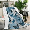 thumbnail image 1 of Lightblue Butterfly Sparkle Pattern Blanket,Comfortable Soft Flannel Throw Blanket,All Season,Warm Lightweight Blankets for Sofa Bed Couch Living Room Chair,50"x60", 1 of 4