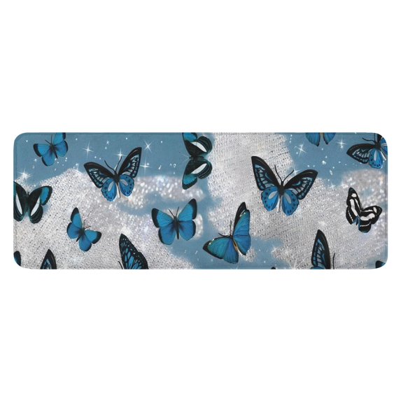 Lightblue Butterfly Sparkle Pattern Kitchen Rug Mat,Kitchen Runner Rugs Non Skid Washable,Decorative Kitchen Floor Mats for Kitchen,Sink,Laundry,17"x47.2"