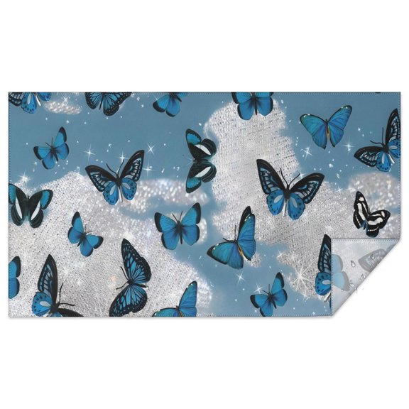 Lightblue Butterfly Sparkle Pattern Rectangle Tablecloth 60"x102",Waterproof Polyester Rectangle Table Cloth, Wipeable Spillproof Polyester Tablecloth for Dining, Camping, Indoor and Outdoor