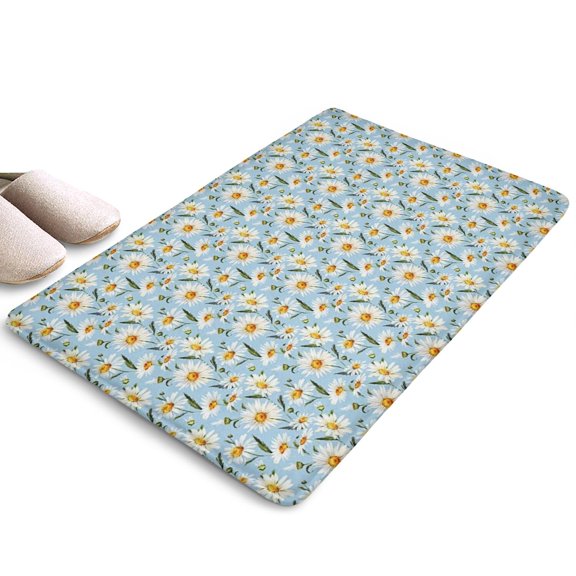 Lightblue Daisy Flower Green Dots Flannel Non Slip Door Rugs,Washable Door Mats Indoor,Decorative Door Mats,Dirt-Resistant and Absorbent Doormat for Entrance,Bedroom,Kitchen,Bathroom,23.5"x16"