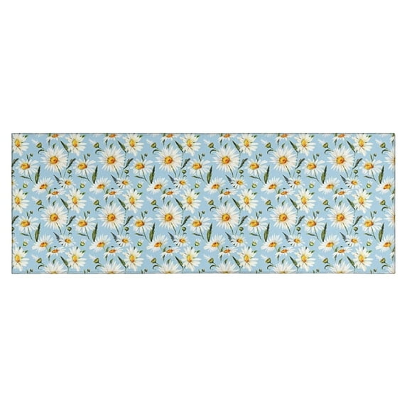 Lightblue Daisy Flower Green Dots Pattern Kitchen Rug Mat,Kitchen Runner Rugs Non Skid Washable,Decorative Kitchen Floor Mats for Kitchen,Sink,Laundry,17"X47"