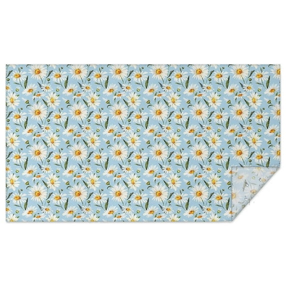 Lightblue Daisy Flower Green Dots Pattern Rectangle Tablecloth 60"x102",Waterproof Polyester Rectangle Table Cloth, Wipeable Spillproof Polyester Tablecloth for Dining, Camping, Indoor and Outdoor