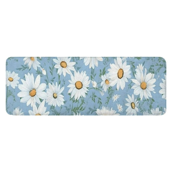 Lightblue Daisy Flower Green Leaves Pattern Kitchen Rug Mat,Kitchen Runner Rugs Non Skid Washable,Decorative Kitchen Floor Mats for Kitchen,Sink,Laundry,17"x47.2"