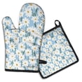 thumbnail image 1 of Lightblue Daisy Flower Green Stems Pattern Kitchen Oven Mitt and Pot Holder Sets 2 Pcs for Baking, Cooking and Grilling, Heat Resistant Up To 392 °F, 1 of 7