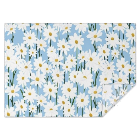 Lightblue Daisy Flower Green Stems Pattern Rectangle Tablecloth 60"x84",Waterproof Polyester Rectangle Table Cloth, Wipeable Spillproof Polyester Tablecloth for Dining, Camping, Indoor and Outdoor