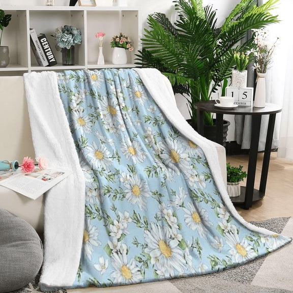 Lightblue Daisy Flower Small Flowers Pattern Blanket,Comfortable Soft Flannel Throw Blanket,All Season,Warm Lightweight Blankets for Sofa Bed Couch Living Room Chair,50"x60"