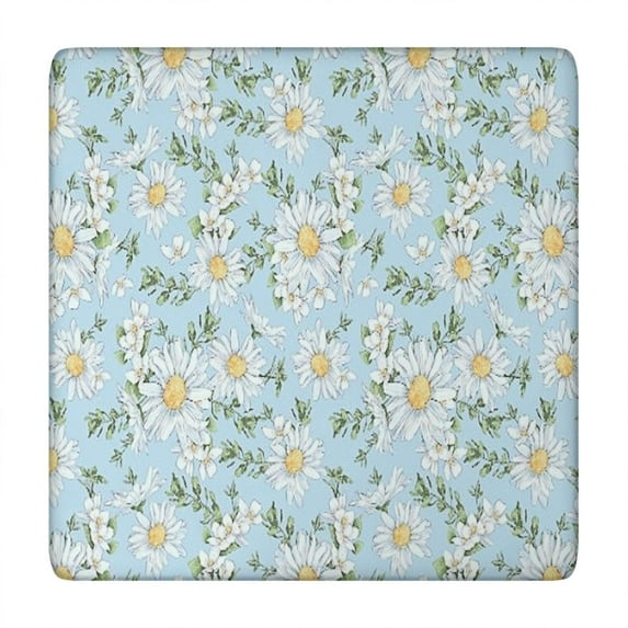 Lightblue Daisy Flower Small Flowers Pattern Square Fitted Tablecloth with Elastic Edge,Square Table Cover,Washable Elastic Table Cover for Home Kitchen Party Decor 34"x34"