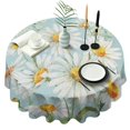 thumbnail image 1 of Lightblue Daisy Flower Watercolor Pattern Round Tablecloth 60"x60",Wrinkle Wipeable Table Cloth for Kitchen Dining Room Picnic Patio Party, 1 of 6