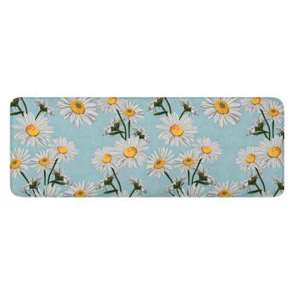 Lightblue Daisy Flower Yellow Centers Pattern Kitchen Rug Mat,Kitchen Runner Rugs Non Skid Washable,Decorative Kitchen Floor Mats for Kitchen,Sink,Laundry,17"x47.2"