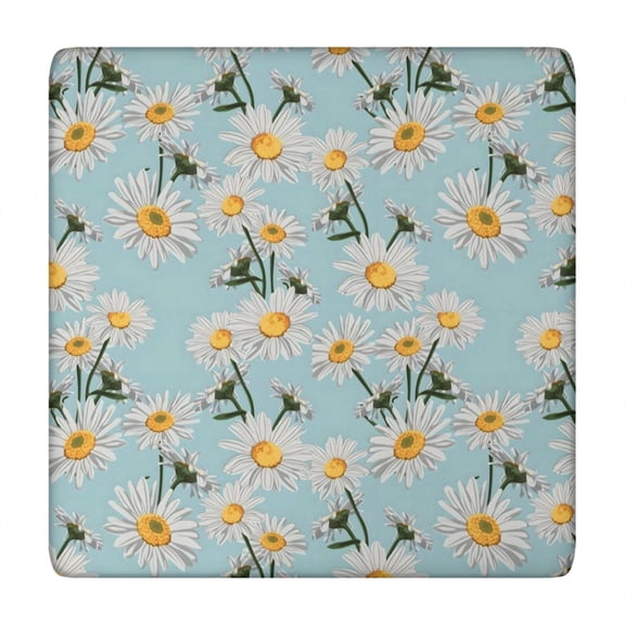 Lightblue Daisy Flower Yellow Centers Pattern Square Fitted Tablecloth with Elastic Edge,Square Table Cover,Washable Elastic Table Cover for Home Kitchen Party Decor 34"x34"