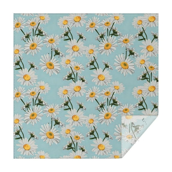 Lightblue Daisy Flower Yellow Centers Pattern Square Tablecloth,Waterproof Square Table Cover,Wipeable Spillproof Washable Table Cover for Home Kitchen Party Decor 42"X42"(107x107cm)