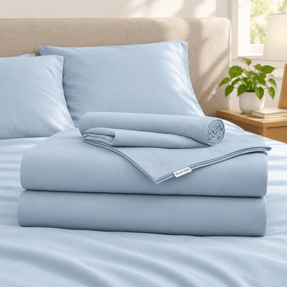 Lightblue Queen (U.S. Standard) Tencel Modal Bed Sheet Set with Self-Cleaning Technology