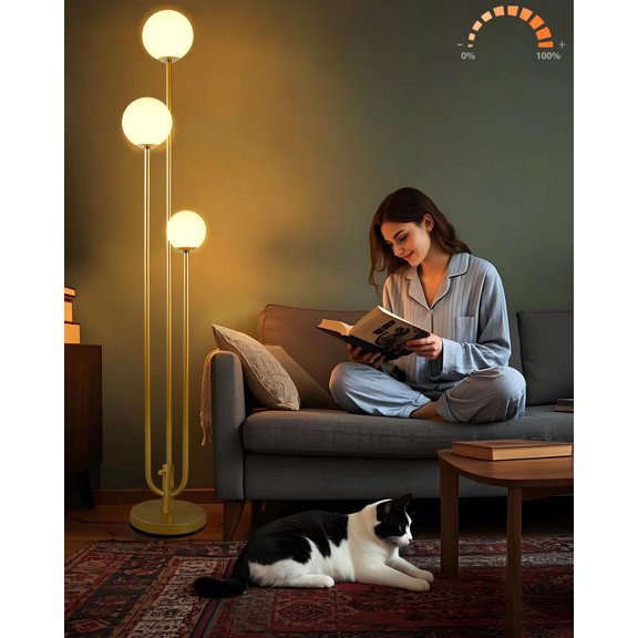 Lightdot 63IN Gold Floor Lamp Dimmable 3-Lights Globe Floor Lamps with Bulbs Included for Wedding/Party Candle Holder Style Tall Standing Lamp for Living Room/Bedroom/Sofa Beside/Corner Decor Y101