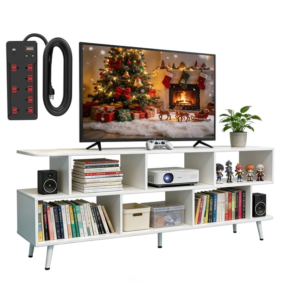 Lightdot 65" TV Stand Fits TVs Up to 75 Inch, Modern Entertainment Center with Power Outlet & Open Storage Shelves, Sofa Cabinet Media Console, Easy Assembly TV Table for Living Room,Bedroom,White