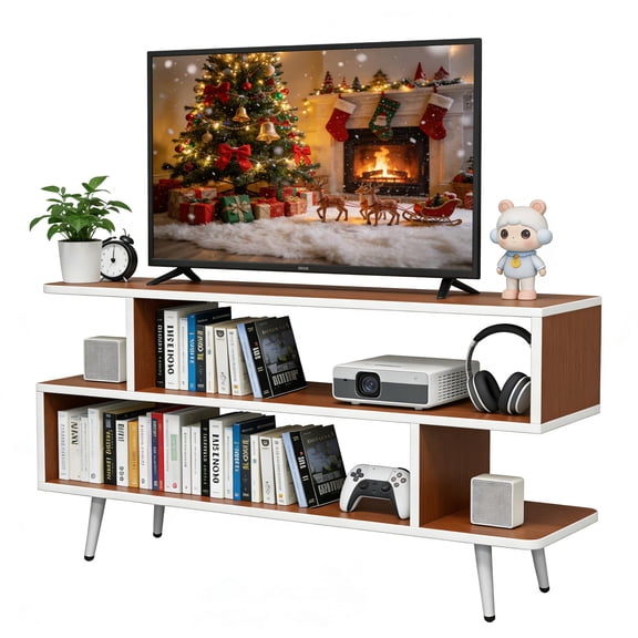 Lightdot TV Stand for TVs up to 45'', Modern Entertainment Center with 3 Storage Open Large Capacity for Collection, Media Console Table for Living Room/Entrance/Sofa Cabinet,Easy Assembly-Red Walnut
