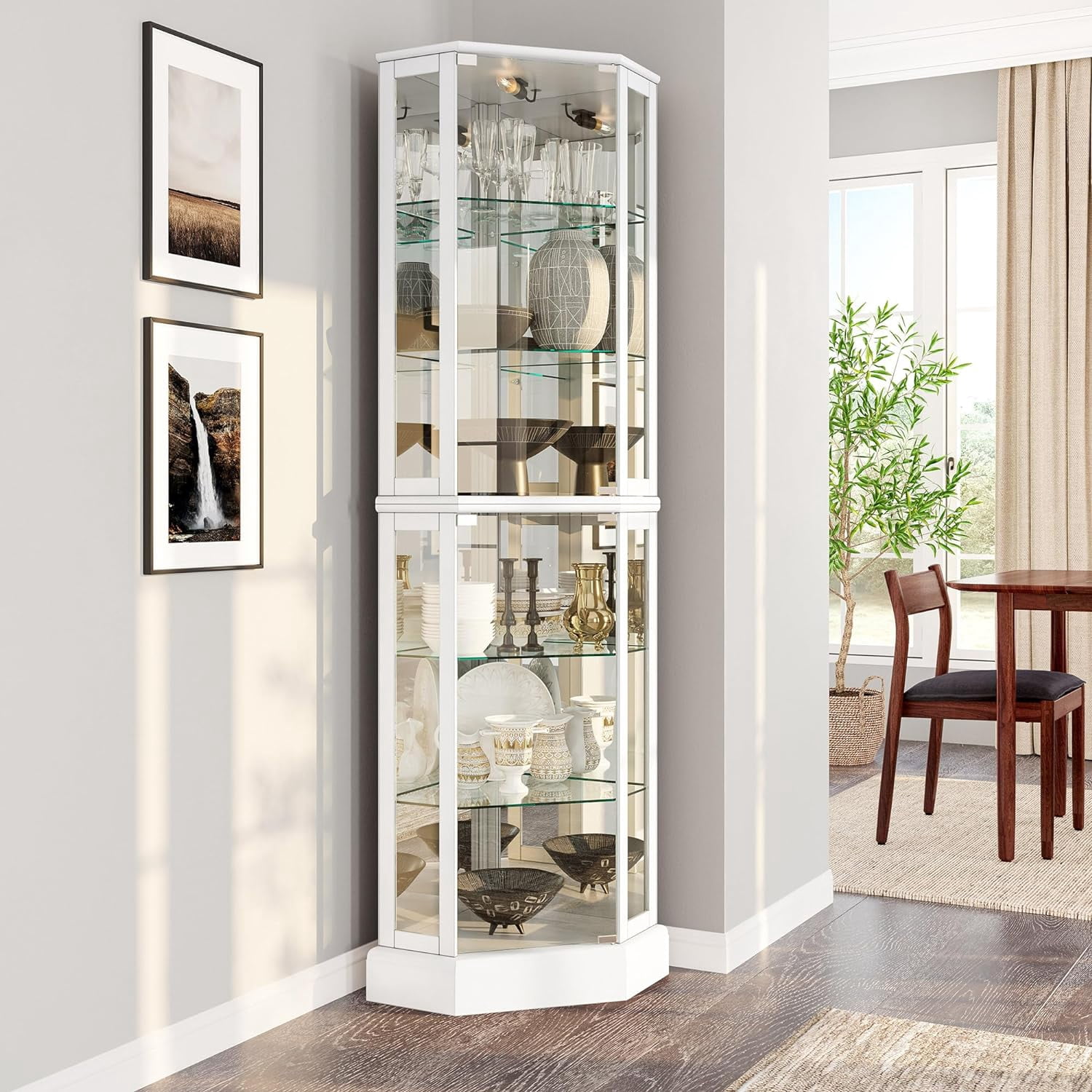 Lighted 3Side Glass Display Curio with Tempered Glass Doors
