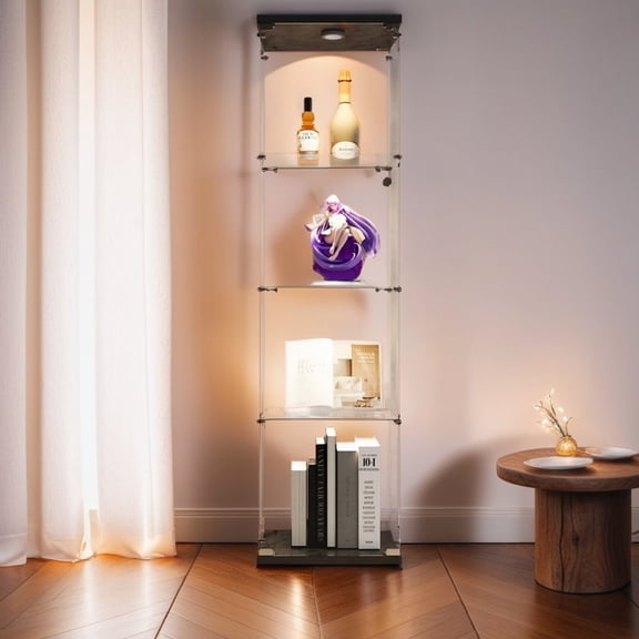 Lighted 4 - Shelf Black Glass Case - Ideal for Showcasing Collectibles