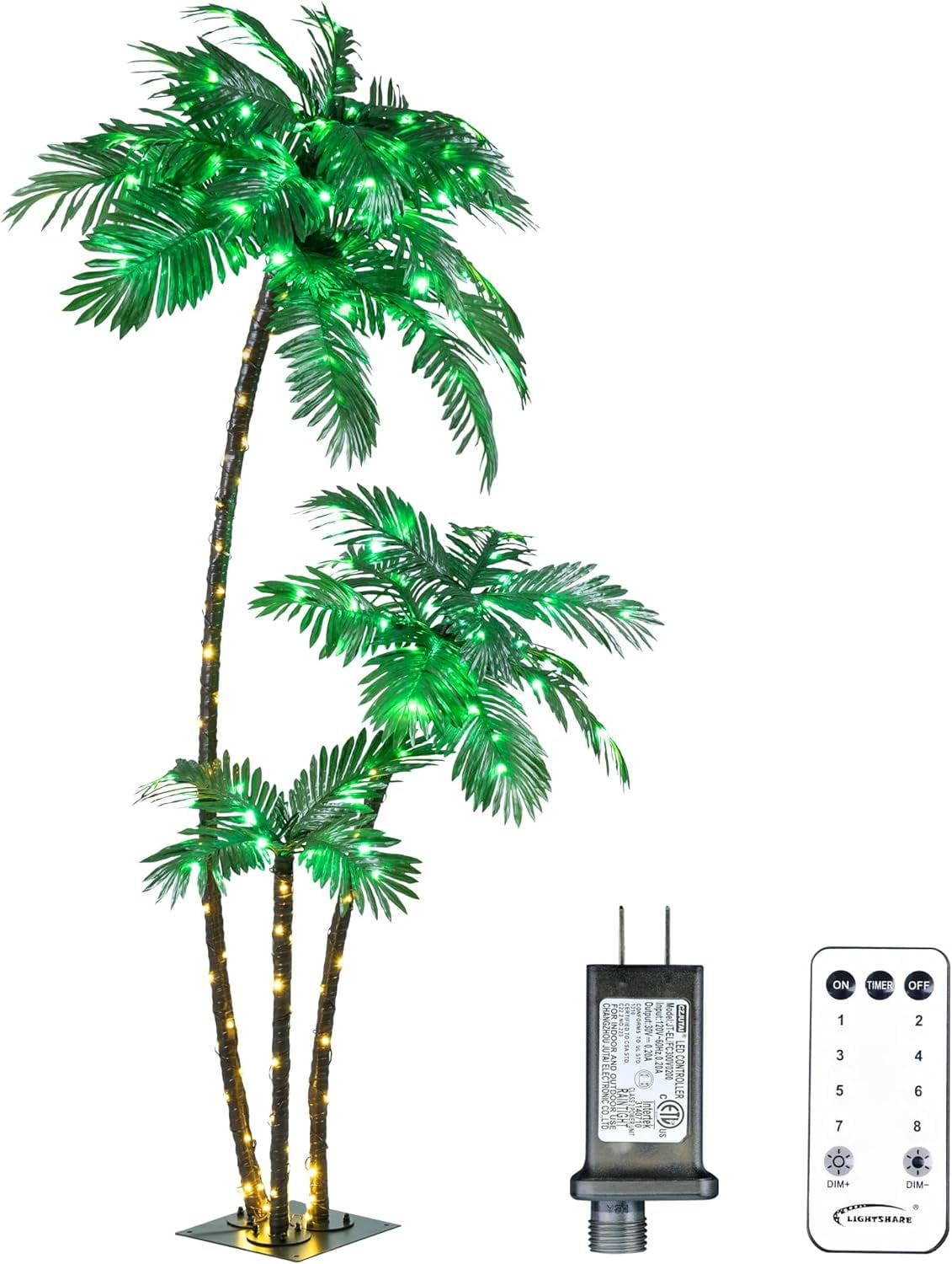 Lighted 6FT Palm Tree 3Trunks Artificial Palm Tree 203LED Lights For